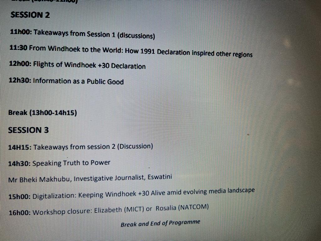 NamNatCom's tweet photo. NATCOM together with the Ministry of ICT hosted the journalists  workshop today 24/11/2021 on: Understanding the Windhoek +30 Declaration, with Toivo Ndjebela, Guy Berger and Bheki Makhubu. https://t.co/7WKPjr1npL