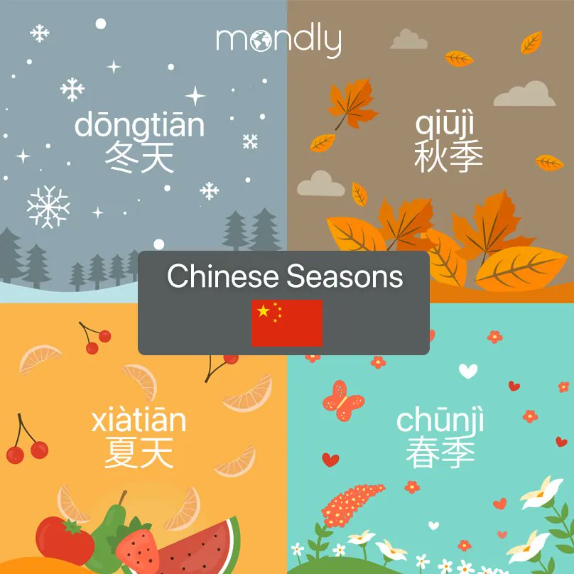 MondlyLanguages's tweet image. Not sure what language to pick up next? 😁 Give Chinese a go! 👀. Start off easy, by learning how to name the four seasons
#Chinese #languagelesson