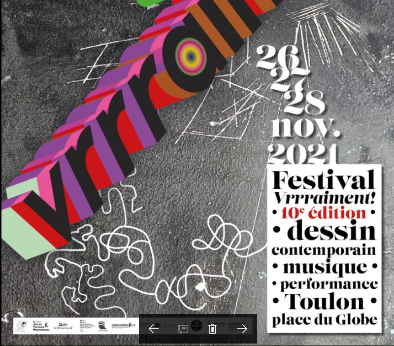 VilleDeToulon's tweet photo. Le Festival Vrrraiment, mêlant dessin contemporain, musique, performances sonores et visuelles vous invite à découvrir à travers leurs créations une trentaine d'artistes
Les 26, 27 et 28 novembre à #Toulon
📍 Place du Globe et rue Nicolas Laugier #Metaxu
https://t.co/PuYQTJWpME https://t.co/ZTgx7g71vs