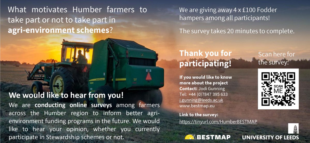 📢BESTMAP needs your help! 💡We are currently gathering data on why and how #farmers in the #Humber region choose the #environment schemes they'd like to participate in. 👉For this purpose BESTMAP is kindly asking you to fill out the following survey: bit.ly/3xxEBUt