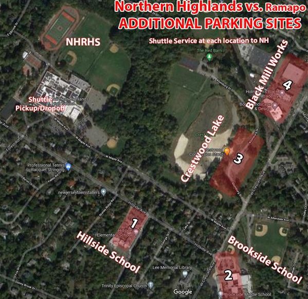 NH Athletics (@nhrhs_athletics) on Twitter photo <a href="/NHFB_LIVE/">Northern HighlandsFB</a> 🆚️ <a href="/RamapoFootball/">𝐑amapo Football</a>
🚨🚨🚨🚨SOLD OUT🚨🚨🚨🚨
🚗Lots open at 4PM - NO TAILGATING
🚙Strongly consider carpooling
🚍Shuttles run every 20 min - see map for offsite parking
🏈Kickoff at 615 - NO TICKET, NO ENTRY. No open containers or bags
<a href="/RHSAthleticDir/">RamapoAD</a> <a href="/nhrhs1/">NHRHS</a> <a href="/NHFB_LIVE/">Northern HighlandsFB</a> 🆚️ <a href="/RamapoFootball/">𝐑amapo Football</a>
🚨🚨🚨🚨SOLD OUT🚨🚨🚨🚨
🚗Lots open at 4PM - NO TAILGATING
🚙Strongly consider carpooling
🚍Shuttles run every 20 min - see map for offsite parking
🏈Kickoff at 615 - NO TICKET, NO ENTRY. No open containers or bags
<a href="/RHSAthleticDir/">RamapoAD</a> <a href="/nhrhs1/">NHRHS</a>