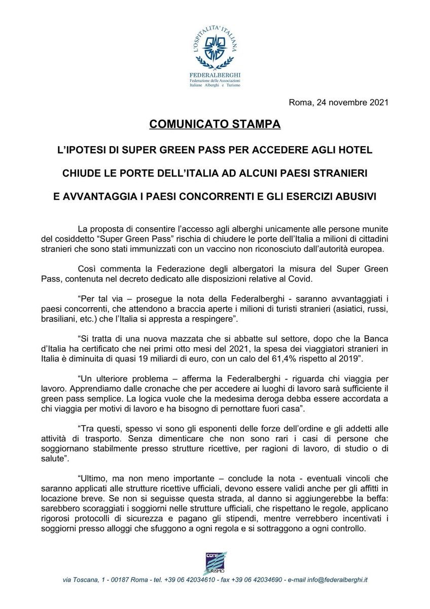 FederalberghiRM's tweet photo. Comunicato stampa Federalberghi nazionale 📰

#dailynews #turismo #hotel #albergatori #federalberghi https://t.co/IIlZIL54gx