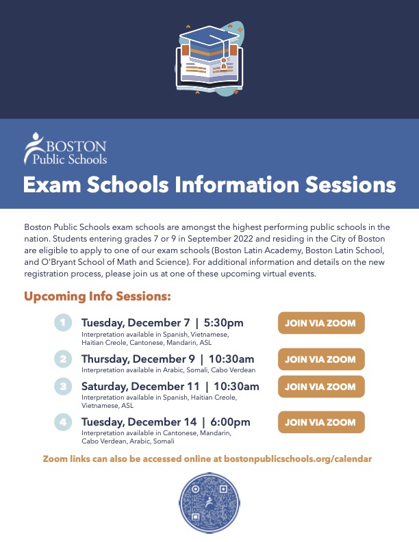 BostonPublicSchools (@bostonschools) on Twitter photo Students entering grades 7 or 9 in Sept. 2022 & residing in the <a href="/CityOfBoston/">City of Boston</a> are eligible to apply to 1 of 3 <a href="/BostonSchools/">BostonPublicSchools</a> exam schools. Join us for a virtual info session to get additional information & details on the new registration process. For more: bostonpublicschools.org/exam Students entering grades 7 or 9 in Sept. 2022 & residing in the <a href="/CityOfBoston/">City of Boston</a> are eligible to apply to 1 of 3 <a href="/BostonSchools/">BostonPublicSchools</a> exam schools. Join us for a virtual info session to get additional information & details on the new registration process. For more: bostonpublicschools.org/exam