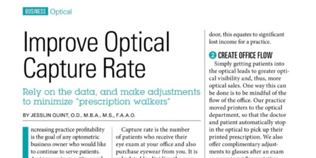 Take a look 👀at Dr.Jessilin Quint's October article in Optometric Management as she reviews ways to 'Improve Optical Capture Rate'!

Follow Article Link: ow.ly/ktIO50GSCyM

<a href="/OptoManagement/">OptometricManagement</a> 
#optometry #optometrist #intrepideyesociety #womeninoptometry