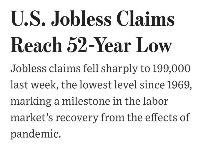 Angry_Staffer's tweet photo. U.S. Jobless Claims Reach 52-Year Low

#ThanksBrandon https://t.co/gFIua9zCEr