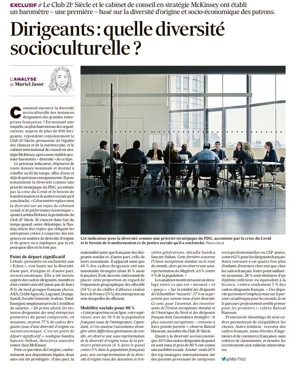 📈 Promouvoir la diversité c'est d'abord la nommer et la mesurer. En septembre dernier, le <a href="/Club21Siecle/">Club21Siecle</a> publiait la première édition de son baromètre diversité avec <a href="/McKinsey_France/">McKinsey France</a>, que l'#index #diversité et #inclusion du <a href="/gouvernementFR/">Gouvernement</a> viendra renforcer dans quelques mois.