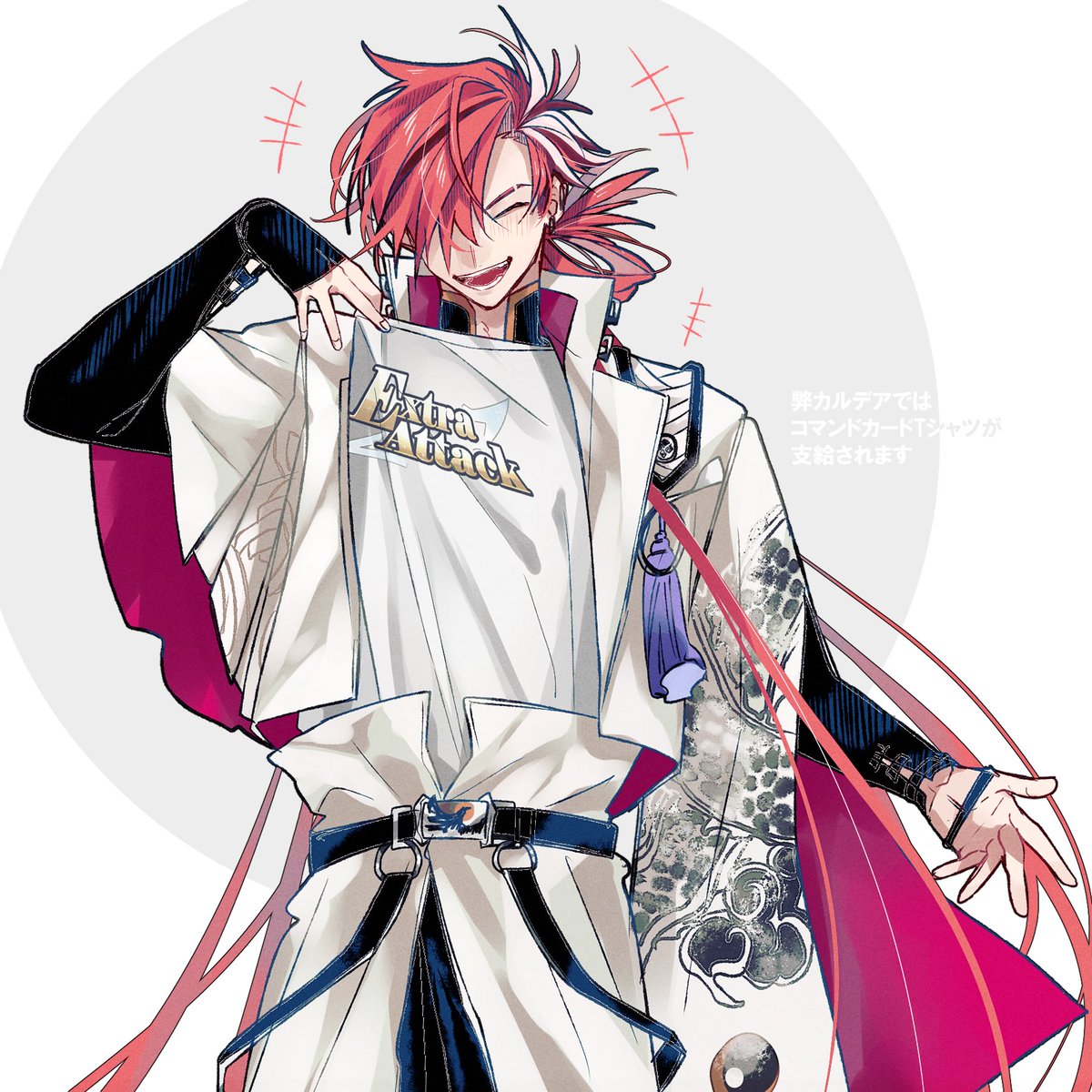long hair 1boy red hair white jacket male focus eyebrow cut solo  illustration images