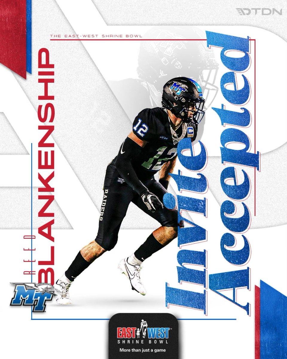 East-West Shrine Bowl (@shrinebowl) on Twitter photo Time to work!💪
The #ShrineBowl is excited to announce that <a href="/MT_FB/">Middle Tennessee Football</a> S Reed Blankenship has accepted his invite to the 2022 East-West Shrine Bowl!
<a href="/reedus99_reed/">Reed Blankenship</a>, we'll see you in Vegas!
@ShrinersHosp | #ShrineBowlRoadToVegas🚘 Time to work!💪
The #ShrineBowl is excited to announce that <a href="/MT_FB/">Middle Tennessee Football</a> S Reed Blankenship has accepted his invite to the 2022 East-West Shrine Bowl!
<a href="/reedus99_reed/">Reed Blankenship</a>, we'll see you in Vegas!
@ShrinersHosp | #ShrineBowlRoadToVegas🚘