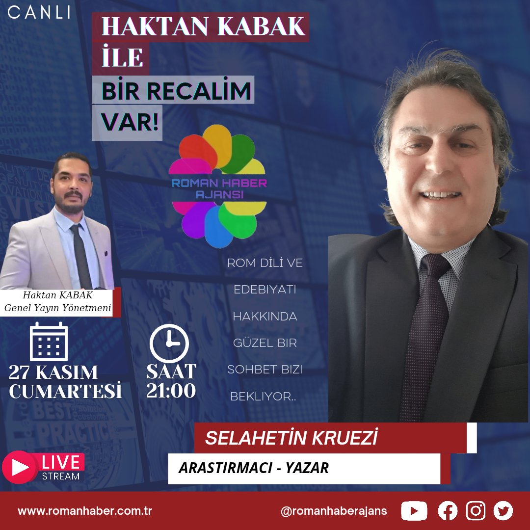 romanhaberajans's tweet photo. Haktan KABAK İle Bir Recalim Var Programının Bu Haftaki Konukları Saat 20:00'da Tiyatro Sanatçımız @okankemanc, Saat 21:00 'da Ara��tırmacı ve Yazar @selahetinkruezi 

@HaktanKabak İle Bir Recalim Var Cumartesi Akşamı Canlı Yayınla Roman Haber'de Sizlerle. https://t.co/CRhobd1ANW