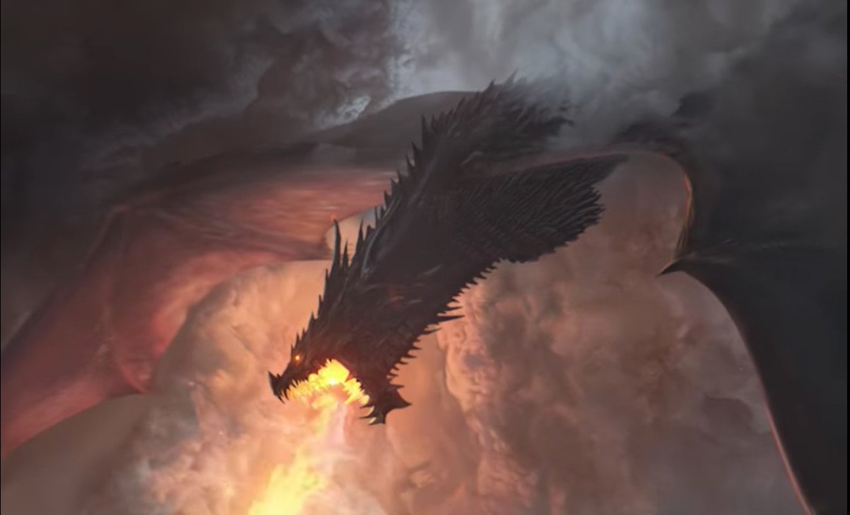 A black dragon breathing a blast of fire! 