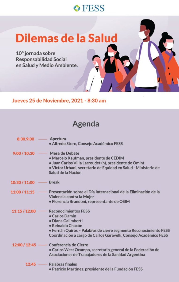 #FESS2021 ¡MAÑANA realizaremos nuestra 10° Jornada sobre Responsabilidad Social en Salud y Medio Ambiente!

Para bajar la ansiedad les compartimos la agenda completa del evento. Podés participar gratuitamente. Más información en fess.org.ar/jornada/dilema…
