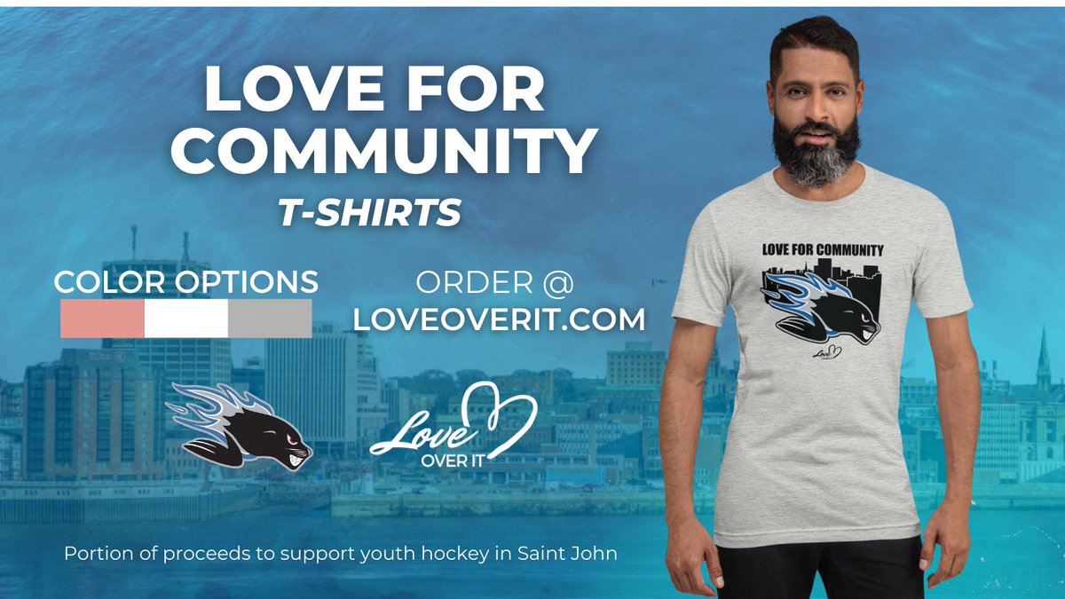 We are partnering with Love Over It to make some special "Love For Community" shirts. A portion of proceeds will go to support youth hockey in Saint John! 

Get yours here: bit.ly/3FLczHW