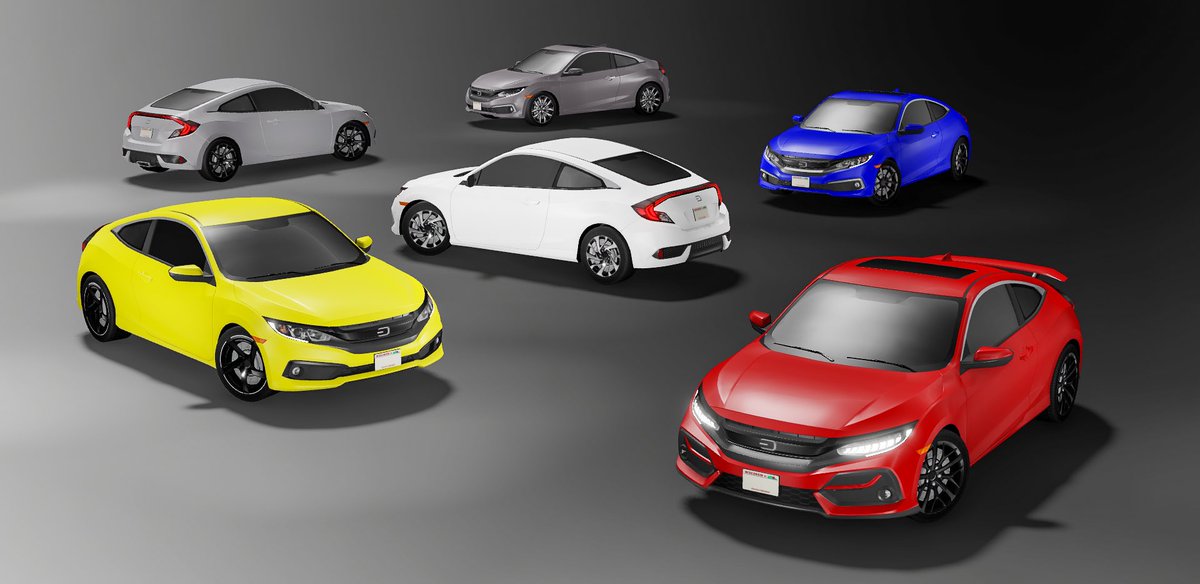 2020 Civic Coupe for #GreenvilleV1 

Available in multiple trims - LX, Sport, EX, Touring, and Si.

#RobloxDev #ROBLOX