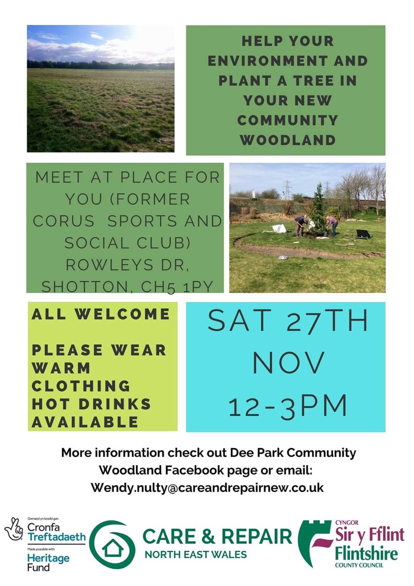 Do you want to come and plant some trees this Saturday over at Dee Park? Free event, limited parking, why not walk over from Shotton and see what's happening?