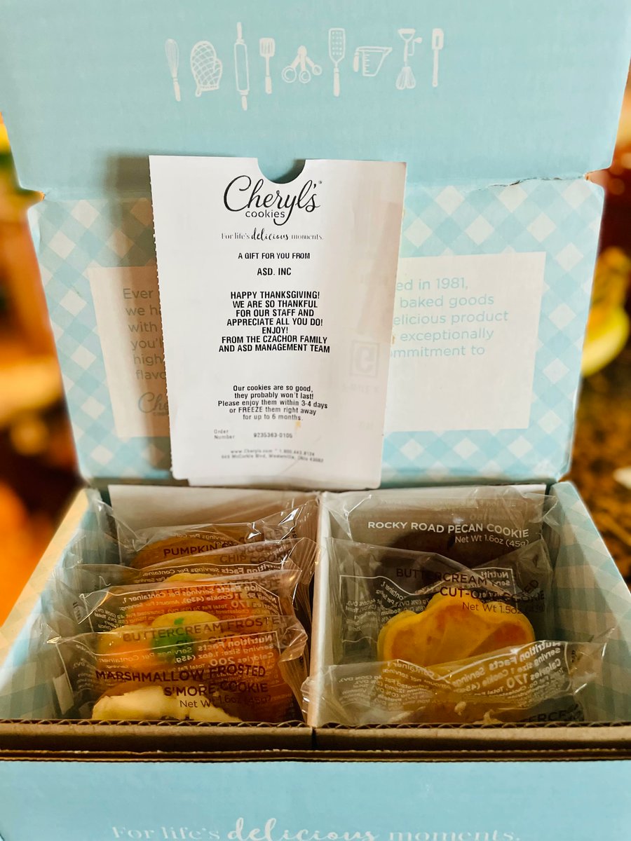 myASDcalls's tweet photo. Our dedicated ASD staff got a sweet surprise delivered to them this week for Thanksgiving. To show them how thankful we are for all their hard work, the ASD Management Team sent every ASD employee a box of delicious gourmet cookies #TeamASD #LifeAtASD #WeLoveOurStaff https://t.co/VqdAo83qra