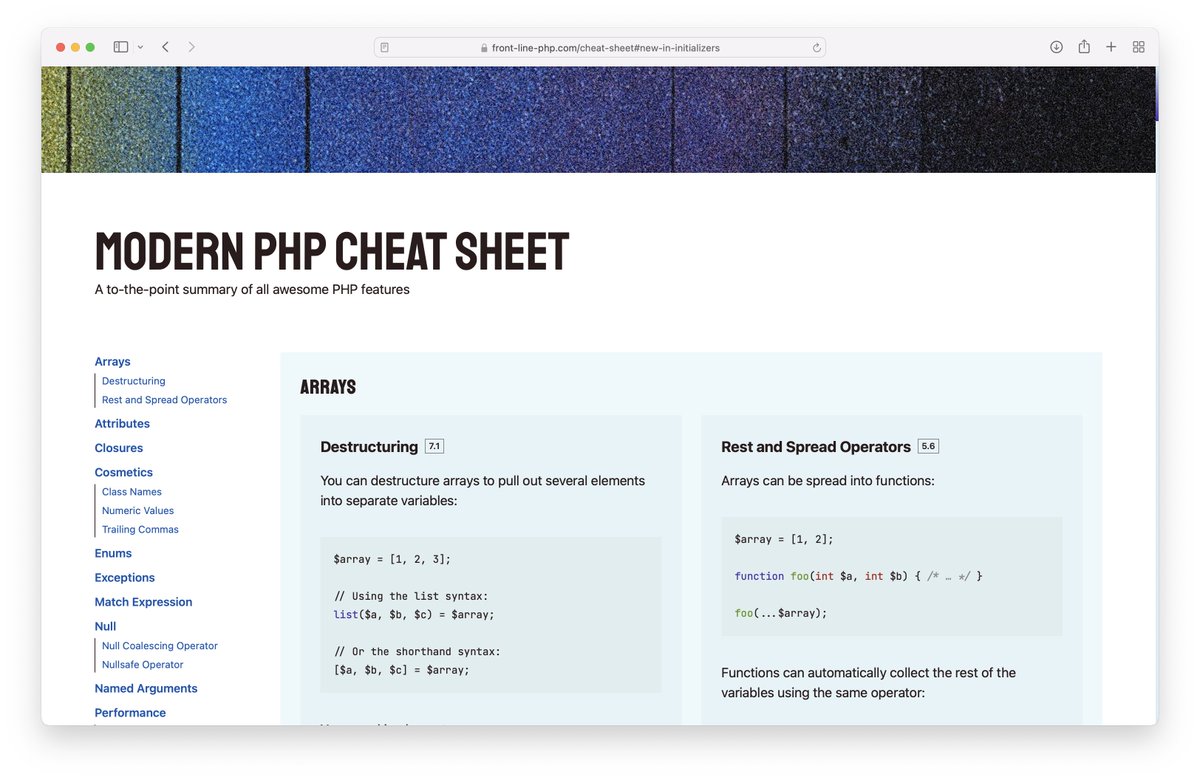 freekmurze's tweet image. 🐘 Here’s a to-the-point summary of all awesome features in #php.
Now updated for PHP 8.1
front-line-php.com/cheat-sheet