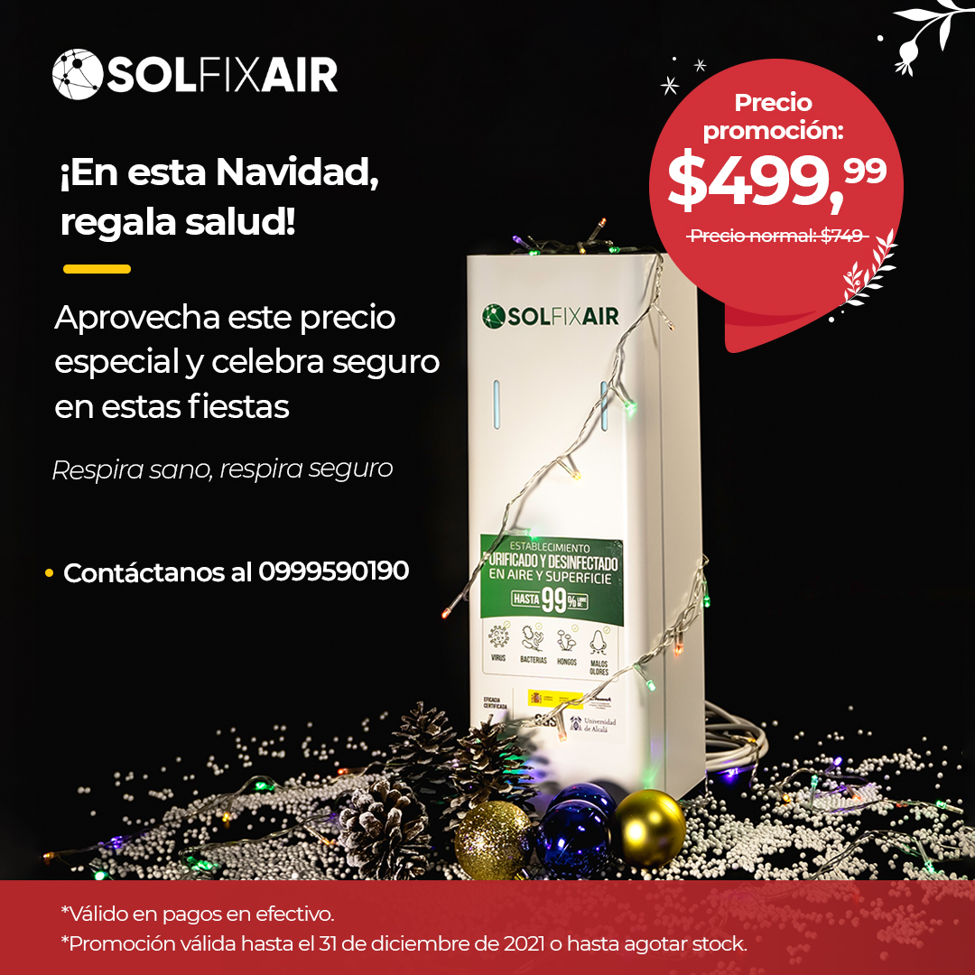 airisecuador's tweet photo. ¡La Navidad se adelantó y llega con un precio especial! 🎄🎁 Es momento de compartir en familia y no hay mejor forma que teniendo la seguridad de estar protegido con nuestros purificadores de aire Solfixair; que eliminan el 99,9% de bacterias y hongos🍃😍.

*Aplican restricciones https://t.co/zNtZ8KAq3Y