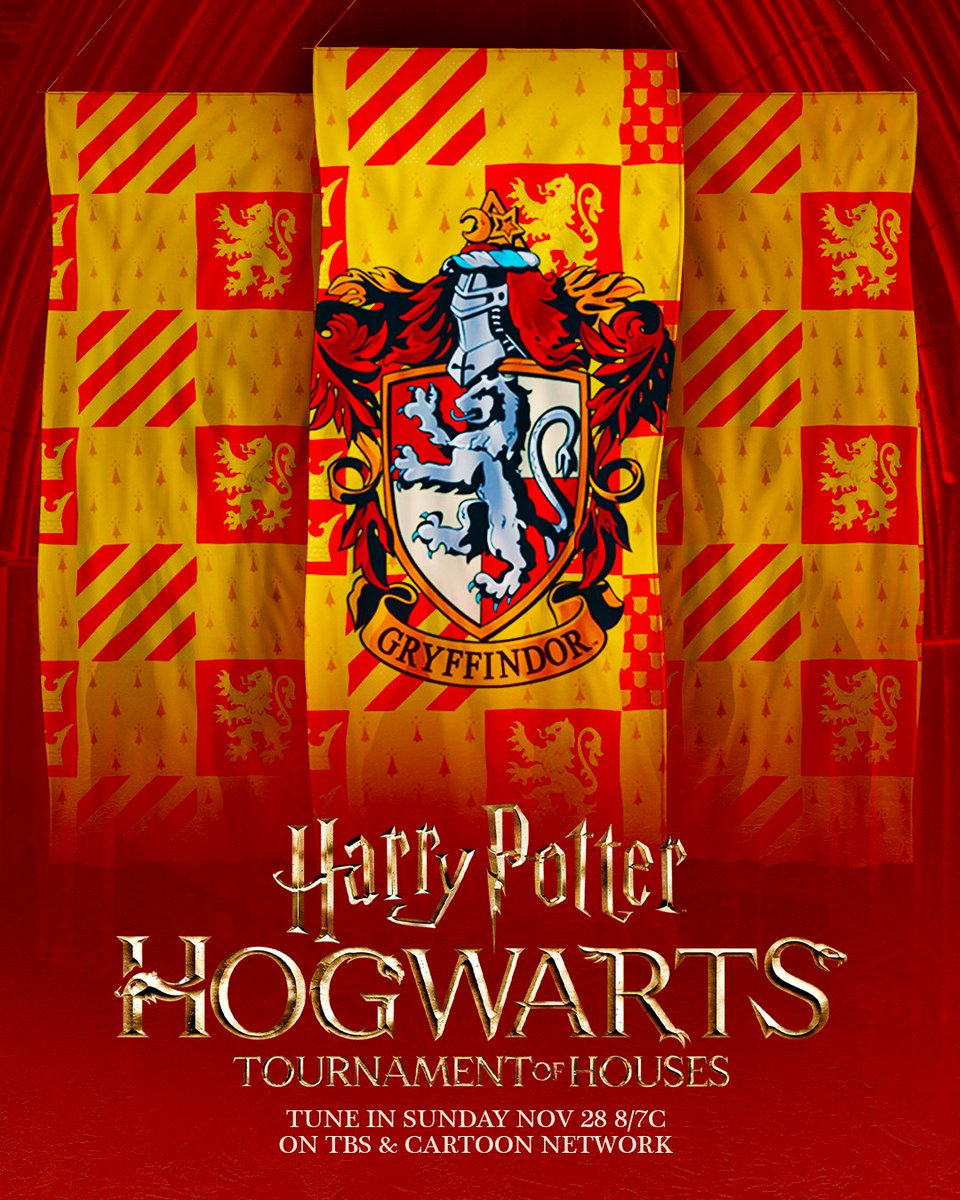 GoBigShowTBS's tweet photo. Brave, relentless, courageous, bold… just like Team Gryffindor! Help us root for Gryffindor tonight during #HPTournamentofHouses using #GoGryffindor! https://t.co/DUzeh3e6yi