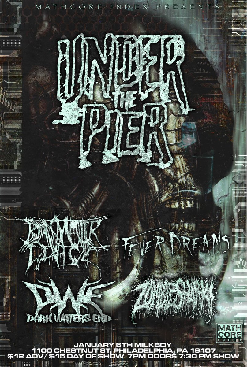 Mathcoreindex's tweet photo. PHILLY FRIENDS: roll out to Milkboy on January 6th for the homies in Under the Pier, Black Matter Device, Fever Dreams, Dark Waters End, and Zombie Shark, sponsored by Mathcore Index! https://t.co/mys2Ct5kEZ