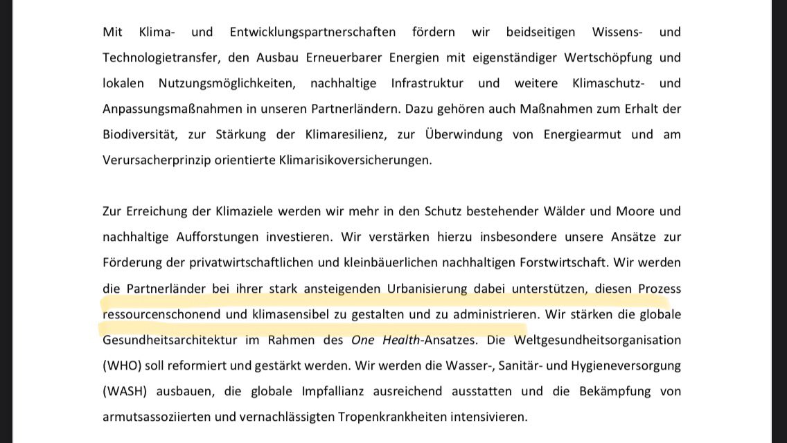 The coalition agreement 🇩🇪explicitly mentions climate-sensitive urbanization as a focus of its development cooperation - great signal! 🏙🌱🌍 #citiesmatter #urbanopportunity #Koalitionsvertrag #ampel #mehrfortschrittwagen