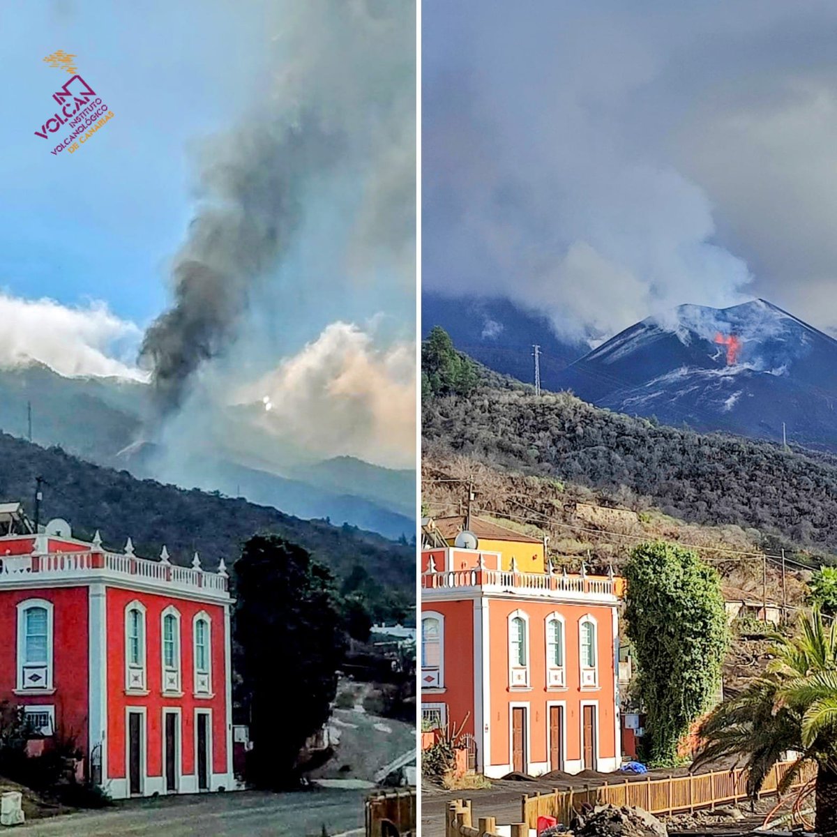 involcan's tweet photo. Comparativa de imágenes tomadas desde Tajuya de sept y nov de 2021, en la que se observa el gran edificio volcánico formado durante la erupción/Comparison of images taken from Tajuya in Sept and Nov 2021, in which the large volcanic edifice formed during the eruption is observed https://t.co/JQkDeUNtRc
