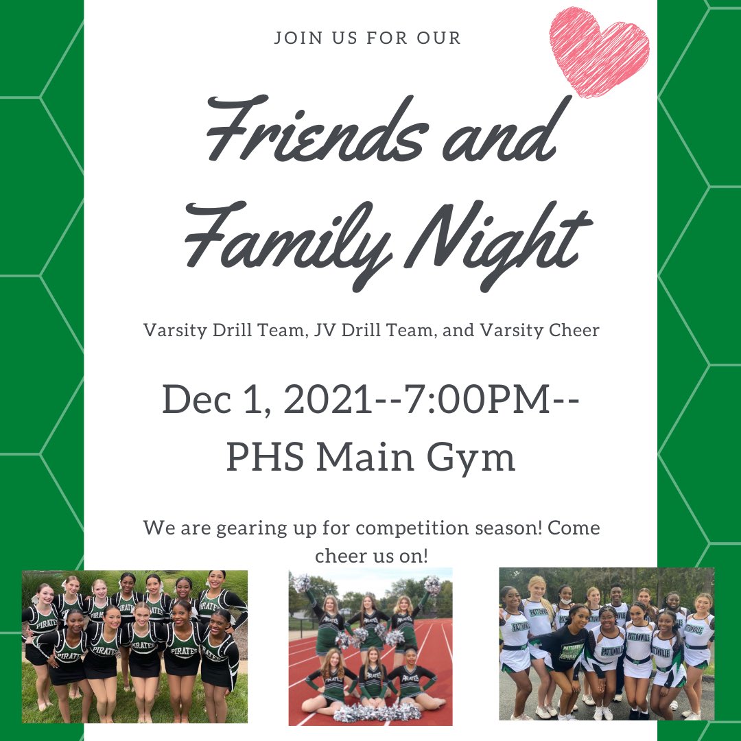 As we prepare for competition next Saturday, we would like to invite our friends and family to our showcase! We are sharing this showcase with our Varsity Cheer team and we can’t wait to support one another! We hope you can make it! 💗💚 @pattonville_cheer