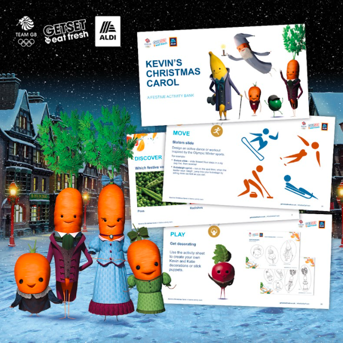 Parentkind's tweet photo. . @TeamGB and @AldiUK have released new #KevinTheCarrot resources for Christmas 2021! Inspired by this year's advert, the new resources teach young people aged 5–14 about the benefits of healthy eating. Download the resources now at https://t.co/rIb7hVv1b2 #GetSetEatFresh https://t.co/ZxX71VC84Z