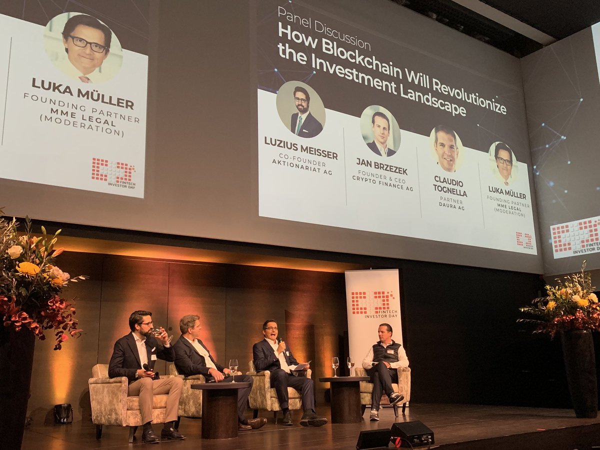 The legal system in Switzerland is advanced allowing companies to issue equity (primary market) on blockchain and trade them on the secondary market. There will lots of exchanges going fwd. Super DeFi panel with <a href="/CryptoFinanceAG/">Crypto Finance Group</a> <a href="/aktionariat/">Aktionariat AG</a> Daura &amp; MME Legal <a href="/sictic_ch/">SICTIC</a> #fintech