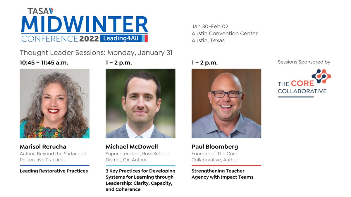 TheSocialCore's tweet photo. >>Early-bird registration for the 2022 TASA Midwinter Conference (Jan 30 - Feb 2) ends Dec 3. Regular registration starts Dec 4. #tasanet 
https://t.co/Xa4NS9vFf4

Proud sponsor of 3 thought leader sessions at #tasa22! @MarisolRerucha @mmcdowell13 @bloomberg_paul @TheSocialCore https://t.co/7d8TbWdh7p