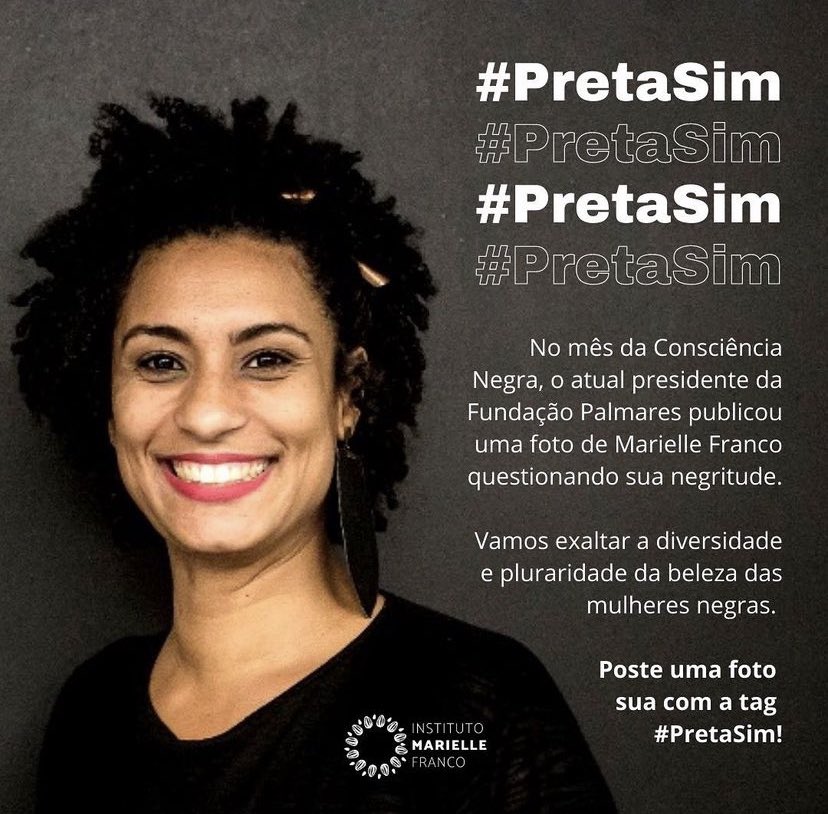 renatasouzario's tweet photo. #PretaSim! Ninguém poderá questionar a negritude de Marielle. Somos negras, somos plurais. Termos pejorativos, de conotação racista como “mulata” não nos definem!

 @inst_marielle https://t.co/7frQJmYNJk