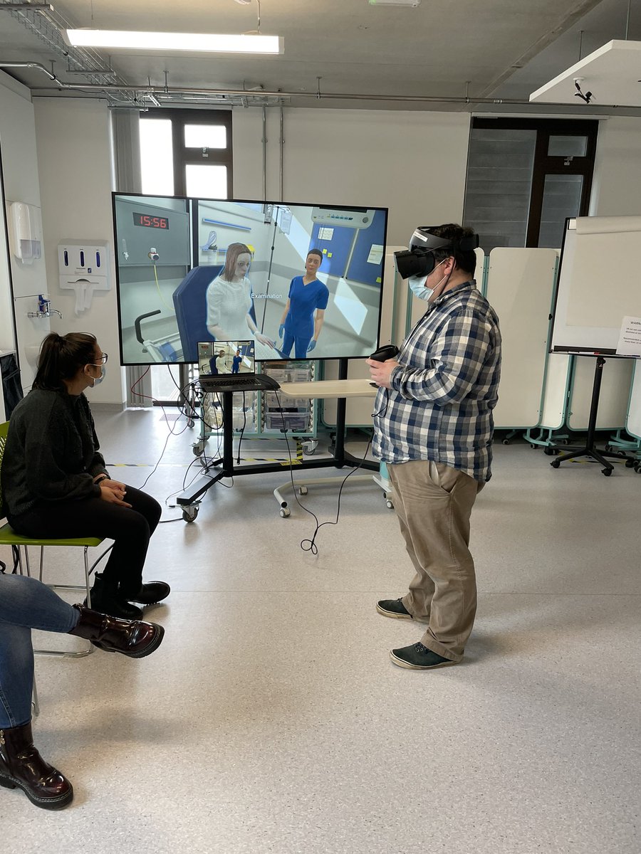 DepHeadClinEd's tweet photo. Thanks @B1Wendy for organising our session on #VRNursing today. Fab technology to get immersed in #ClinicalSimulation. We had a brill day @Nurse_Lecturer @NurseTutor_Sara @Boikhutso0510. Great to meet our new #ClinicalDemonstrators @PlymUni 💙 https://t.co/z7H4jO3uDU