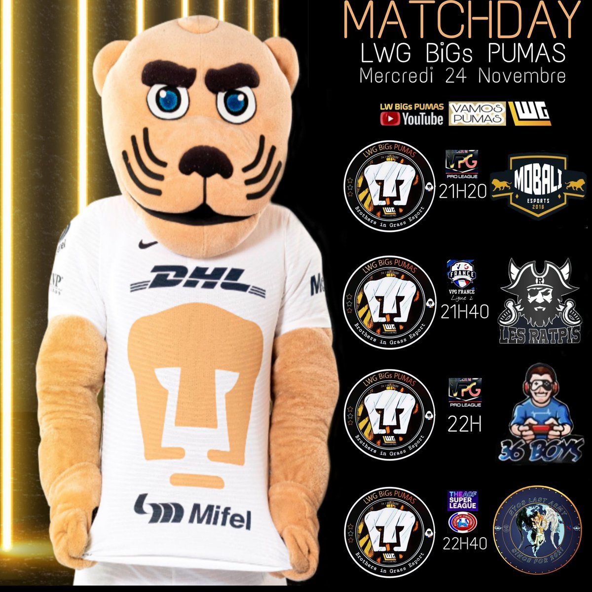 Les joueurs auront à cœur de rééditer la session de hier.

#LWG_Officiel 
<a href="/BiGsPUMAS/">BiGs PUMAS</a>