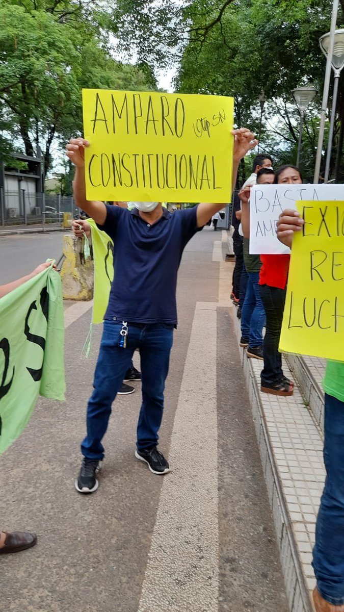 OtepSn's tweet photo. "AMPARO CONSTITUCIONAL" "LIBERTAD SINDICAL", son algunas de las exigencias de la OTEP-SN que realiza así una protesta frente al Poder Judicial.
#libertadsindicalderechohumanofundamental 
#noaldescuentodelmec 
#LaLuchaContinúa https://t.co/0ivmVzD5Fy