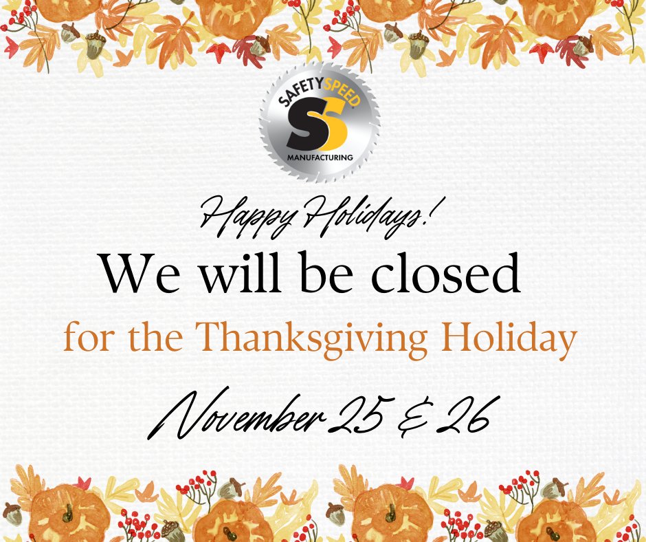 We're closing our factory this Thursday and Friday allowing our team to spend the Thanksgiving Holiday, and the day after with their friends and family. #ThinkSafetySpeed #happyholidays #thanksgiving