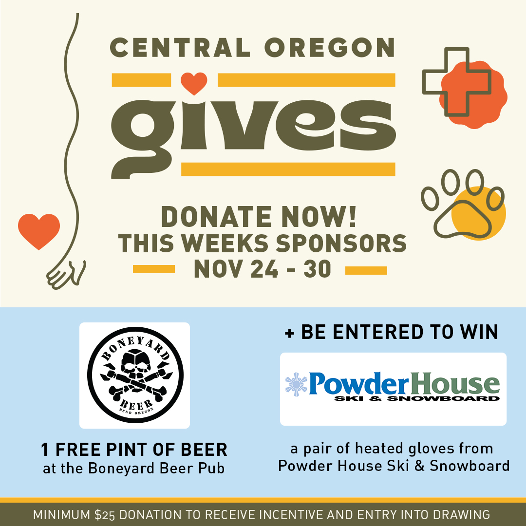 Week 3 of Central Oregon Gives!
This week donate a minimum of $25 get a free pint of Boneyard Beer and enter to win for a pair of heated gloves from Powder House Ski &amp; Snowboard. 
centraloregongives.com/nonprofit/unit…
Thank you to everyone who is participating this year, we are very thankful.