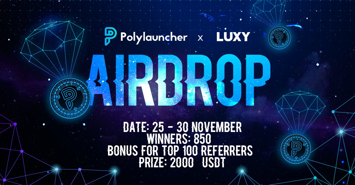 Time to double up on that #Luxy feeling with a #Polylauncher airdrop🪂

👼Buckle yourselves up and prepare to receive some $ANGEL-ic rewards
 
✅Follow, Like, RT <a href="/Luxy_io/">Luxy.io</a>, Tag 3 friends
✅Join Luxy's Community: t.me/luxyio
✅Complete the bot - t.me/PolylauncherXL…