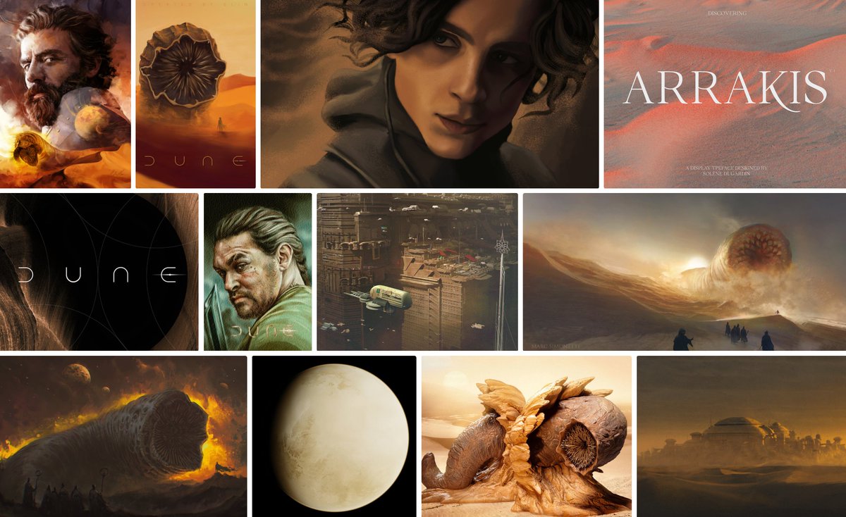 Moodboard inspired by <a href="/dunemovie/">DUNE</a>, featuring fan art, poster designs, typefaces, and more — see the full #DuneMovie moodboard > on.be.net/30T95ni
