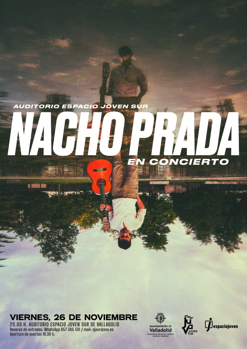 ejovensurVA's tweet photo. Actuación de #NachoPrada mañana viernes 26 a las 20h. en @ejovensurVA.
Nacho Prada, es un compositor multidisciplinar que habita géneros como la canción de autor, el pop y las músicas de raíz.
Gratuito. Reserva tu plaza: Tlf. 983134100 / ejsur@ava.es / WhatsApp: 657365130 https://t.co/k3IbRtJZRF