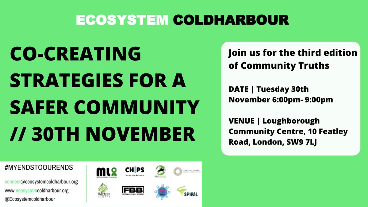 Big Local Impact (@biglocalimpact1) on Twitter photo 📢Next Tuesday!📢
Join the Ecosystem Coldharbour Consortium for the third meeting of '#Community #Truths'.
Be part of the solution in reducing youth violence and its impact on our community.
Funded by <a href="/LDN_VRU/">London's Violence Reduction Unit</a>
👉 ecosystemcoldharbour.org/events/co-crea… 📢Next Tuesday!📢
Join the Ecosystem Coldharbour Consortium for the third meeting of '#Community #Truths'.
Be part of the solution in reducing youth violence and its impact on our community.
Funded by <a href="/LDN_VRU/">London's Violence Reduction Unit</a>
👉 ecosystemcoldharbour.org/events/co-crea…