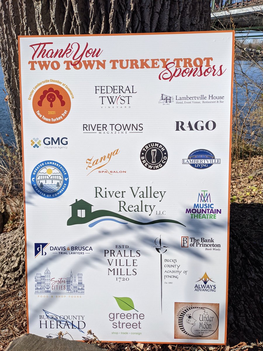 LambertvilleCC's tweet photo. Thank you River Valley Realty Turkey Trot sponsors!
The big day is tomorrow!
Early packet pick up is tonight at the @LambertvilleHou 5-8. You may also register in person. 
See you at 7:15 am tomorrow in the @LambertvilleSta lot. https://t.co/7XU2oj5kEk