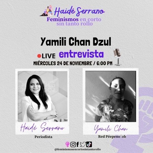 red_peepen's tweet photo. #Hoy @HaideSerrano  entrevistará a nuestra compañera @YamiliChanDzul.

No te lo pierdas, te invitamos a escucharla y conocer la Campaña Viviendo Nuestros Derechos en Comunidad. 

Desde la Red somos parte e impulsamos la misma, junto a otras #mujeresindigenas 

@feminismosenco1 https://t.co/w76FWaCMiE