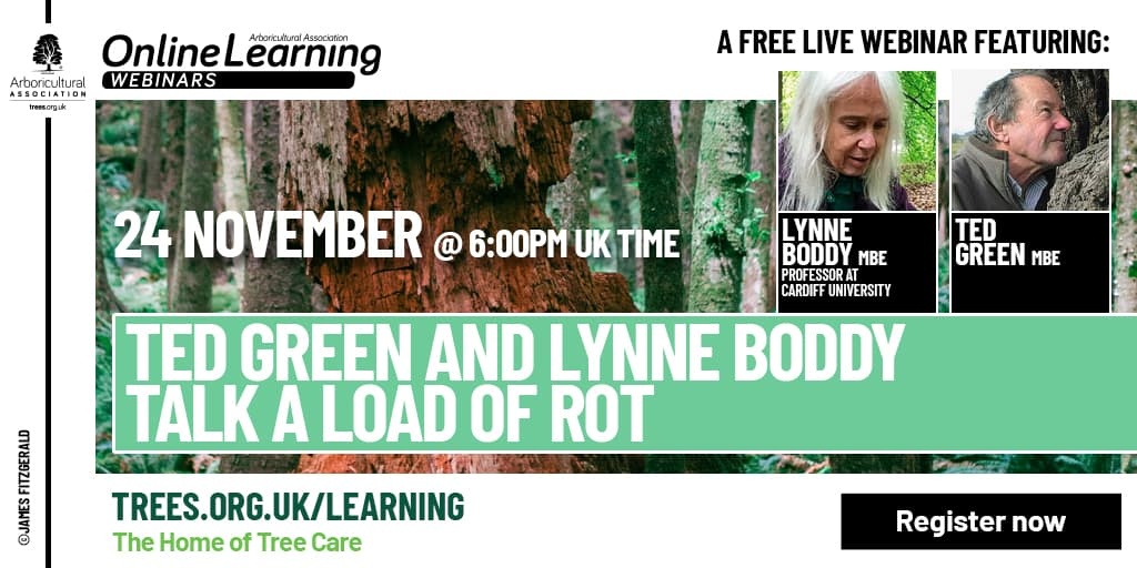 ArbAssociation's tweet photo. 📣 30 minutes until tonight's free live webinar!

TED GREEN AND LYNNE BODDY TALK A LOAD OF ROT 🌳

Don't miss this one!

Register and attend here: https://t.co/rPlEZ9D7UQ https://t.co/OUacNe0DHB