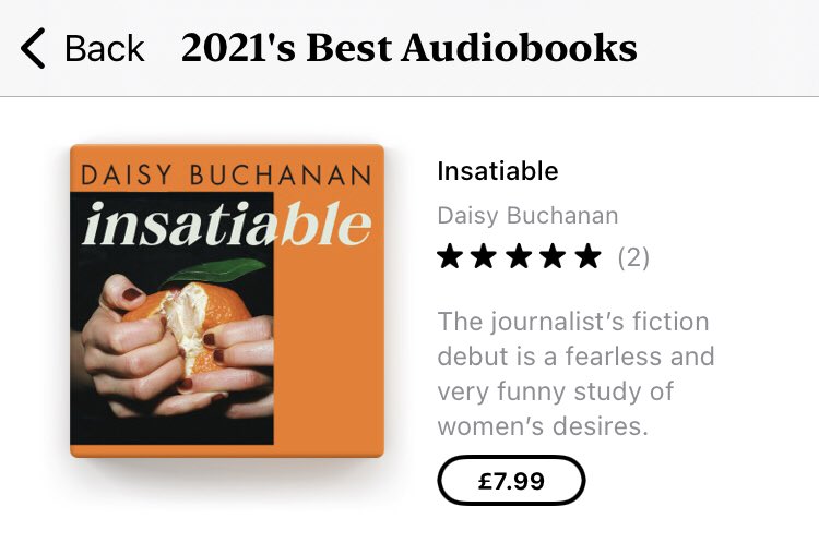 MarjacqScripts's tweet photo. Insatiable by Daisy Buchanan (@NotRollergirl) is one of only 12 titles on @AppleBooks Best Audiobooks of 2021, narrated by the brilliant @CharlyClive https://t.co/Qrz7h0JyNJ
