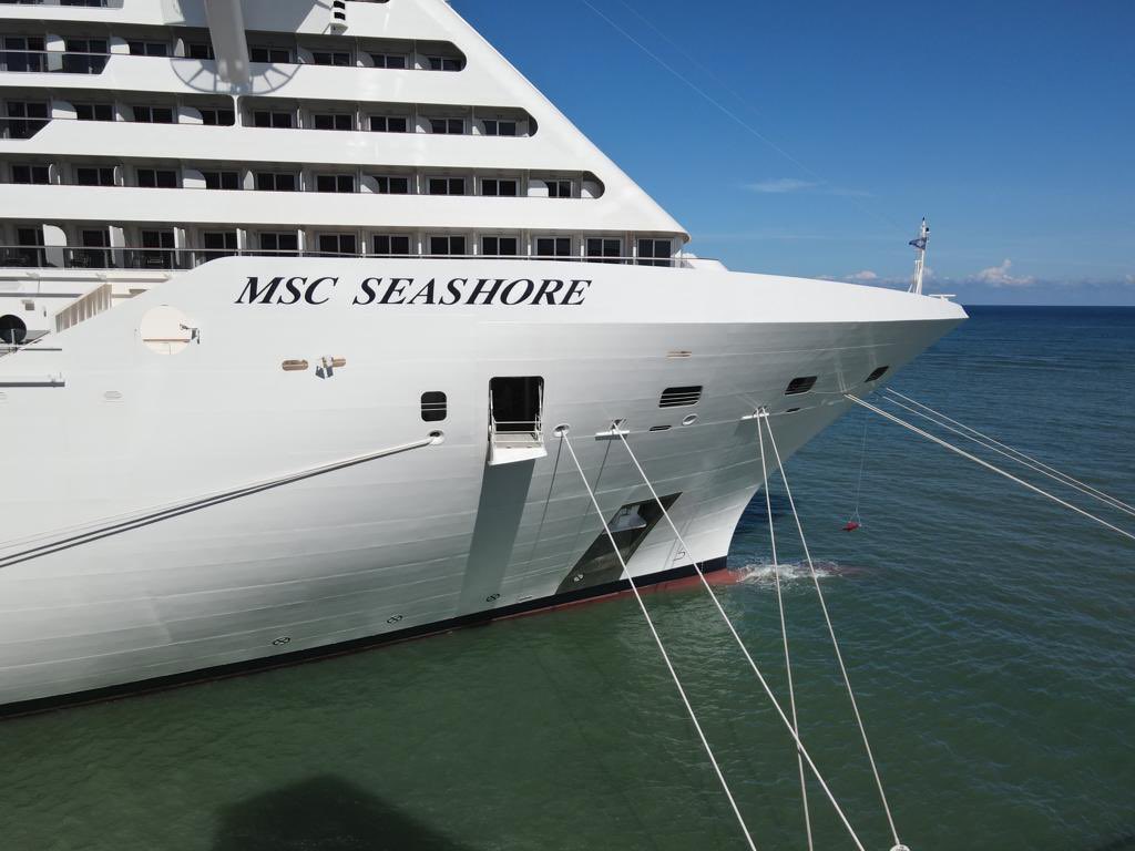 Twice as nice! Double docked at the #HistoricFalmouth today is the @msccruisesofficial’s #MSCDivina and the newest addition to their fleet the #MSCSeashore!