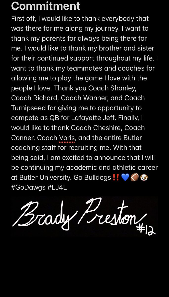 bradygpreston12's tweet photo. ‼️COMMITTED‼️ @ButlerUFootball https://t.co/ShSXJjk0D4