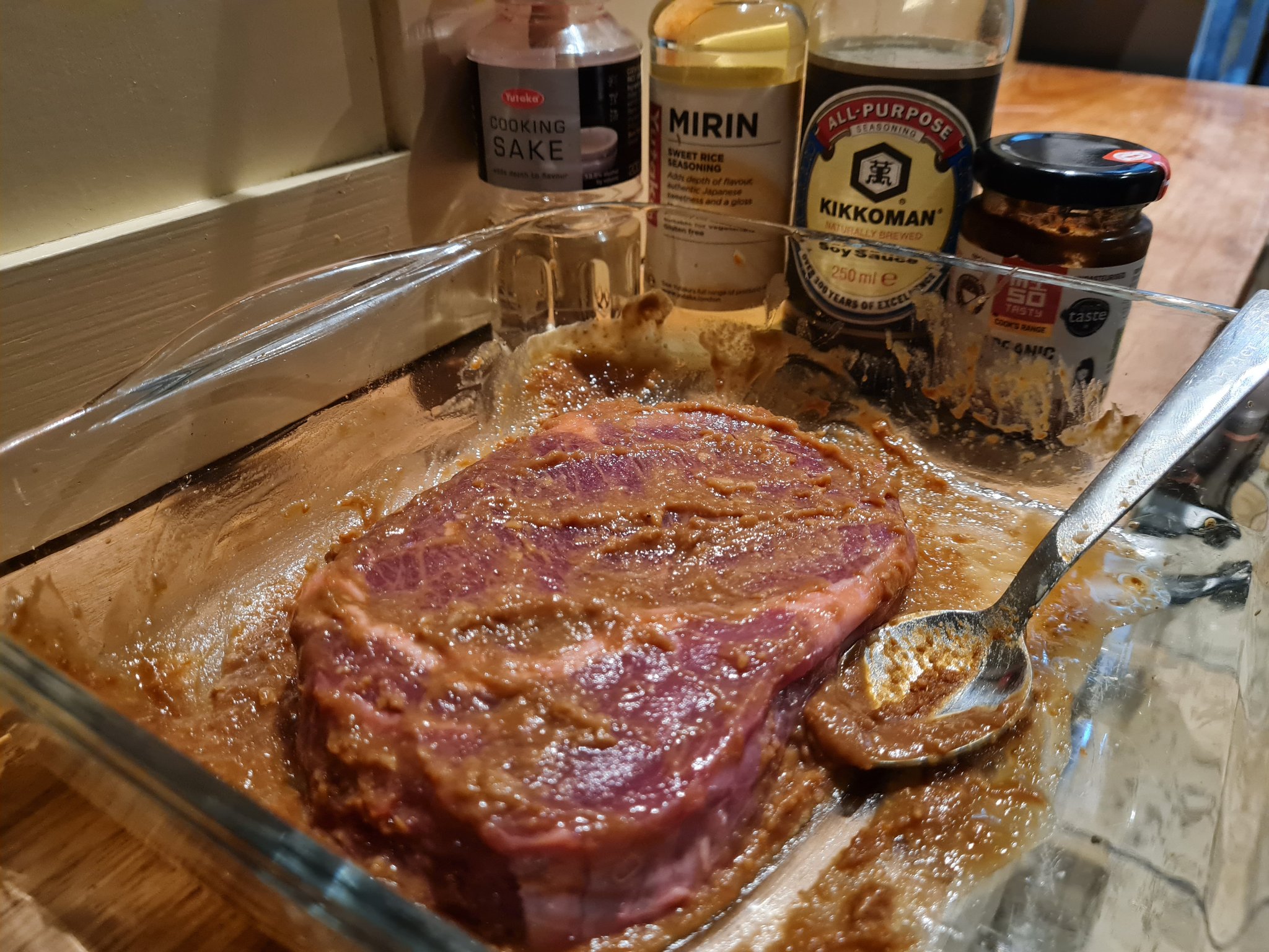 David K Smith on X: Its been a challenging few days, so tonight I've got a  ribeye steak in my favourite miso marinade, a glass of red wine on hold,  and I'm