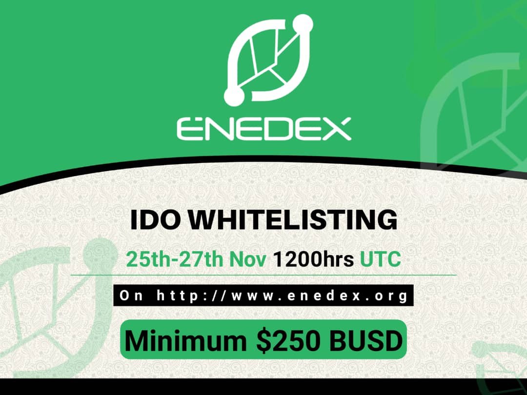 ENEDEX_HQ's tweet photo. We are glad to inform you that our PRIVATE SALE B has successfully come to an end , LOOKING FORWARD TO the PUBLIC IDO which starts on the 25th of November and ends on the 27th of November . This will be followed by our first public listing on
@PancakeSwap
 on 30th,NOV 21 https://t.co/0v6e8T5zD2