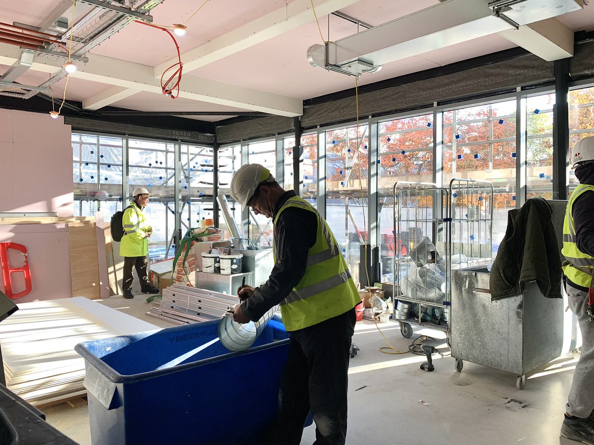 MurphyPhilipps's tweet photo. Very exciting to see some lovely progress on our site at  @KingstonHospNHS for the upcoming Admission on the Day department. Especially with those crisp autumn colours seeping in our new curtain wall! https://t.co/DsvSdFrKGb