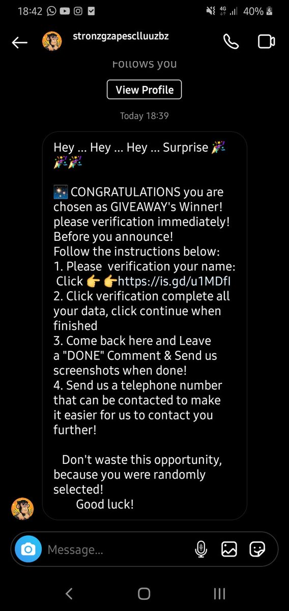 Lovro_Bob's tweet photo. #NFTCommunity this just came in my dms, and i did follow them as it was a required action to enter the giveaway, but it seems like a scam and their name isnt really believable. What do You all think? https://t.co/v1QTWz7VrQ