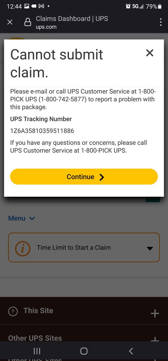 MDLaForest's tweet photo. @UPS so it says here to call because I can not process claim online but the automated system will not connect me to a person to talk about a problem with a package. IF I mention claim on automated system it says service rep can not file claim and hangs up Seriously UPS Worst EVER https://t.co/dKikvPimCP